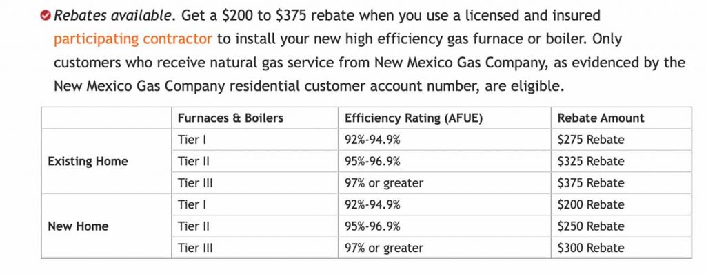 New Mexico Gas Furnace rebates